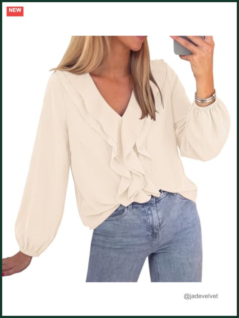 Ruffle Long Sleeve V-Neck Blouse Women's Dressy Casual 100% Polyester